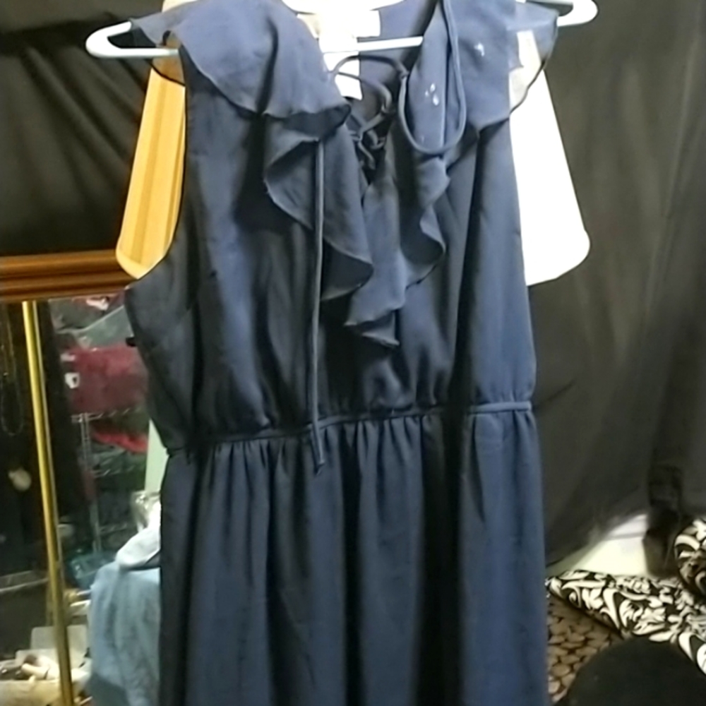 Navy blue lace up front top